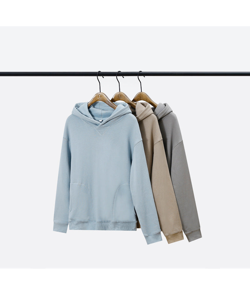 Wholesale  100% Cotton Sublimation Pullover Hoodies Loose Heavyweight Oversized Black Side Pocket Streetwear Wireless Fashion Hoodies