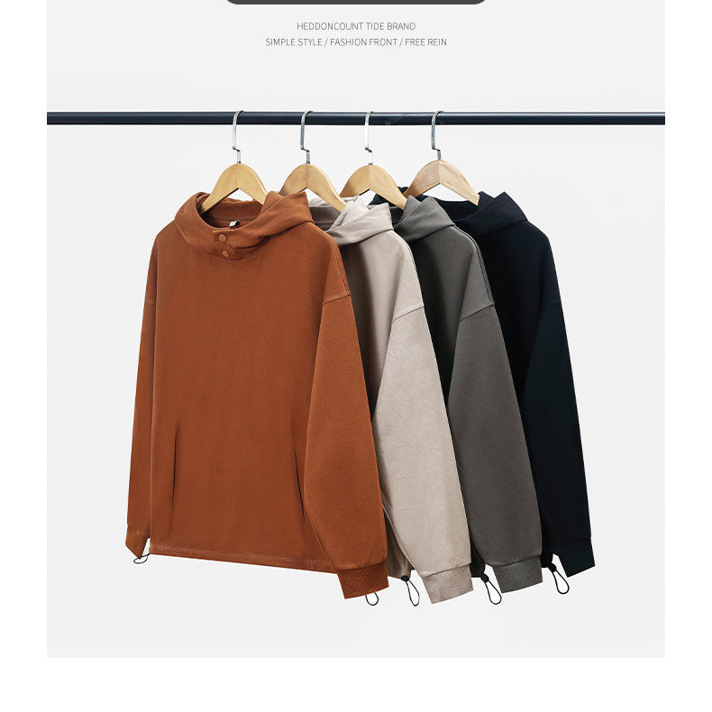 Wholesale Overdized Hoodie Heavyweight Puff Printing Metal Snap Windproof Cap Pullover High Quality Pocket Drawstring Hoodies