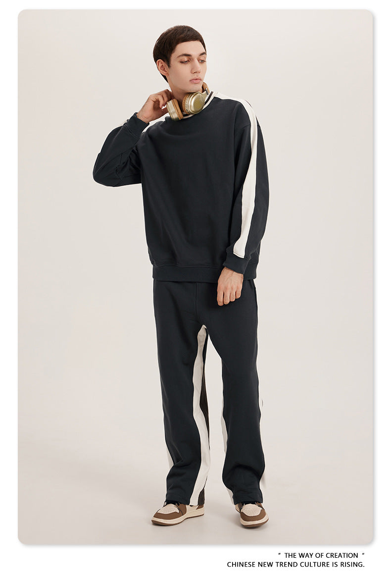 Customize 3 Color American Style Fleece Pullover with Contrasting Colors Loose Fitting Casual Couple Sports Outfit Suit
