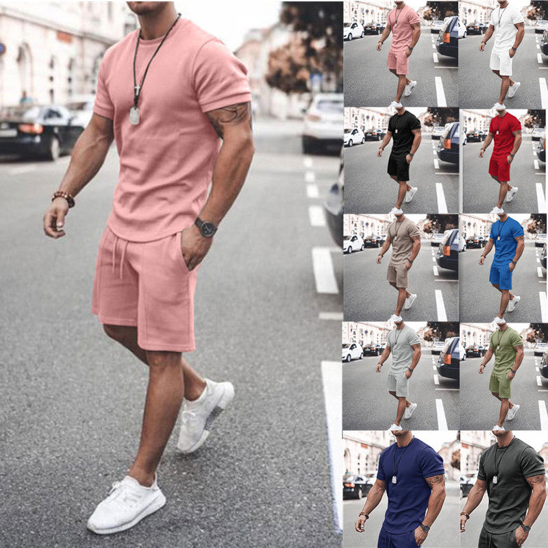 Wholesale Multicolored Loose Heavyweight Polyester and Cotton Custom Drop Shoulder Men's T-shirts and Shorts Set