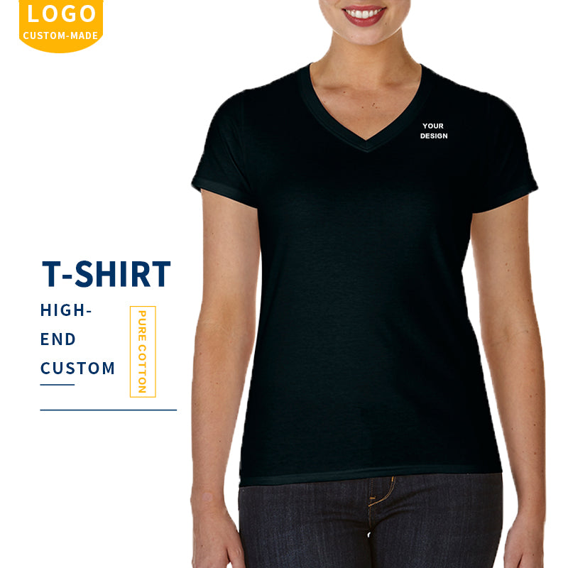 Wholesale Pure Color 100% Cotton V-Neck Distressed Embroidered Sublimation Short Sleeve Custom t Shirts Printing