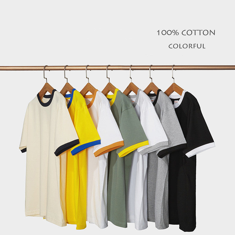Customized t Shirts Wholesale 100% Cotton Streetwear Unisex High Quality Round Neck Contrast Color Patchwork Fashion T-shirt