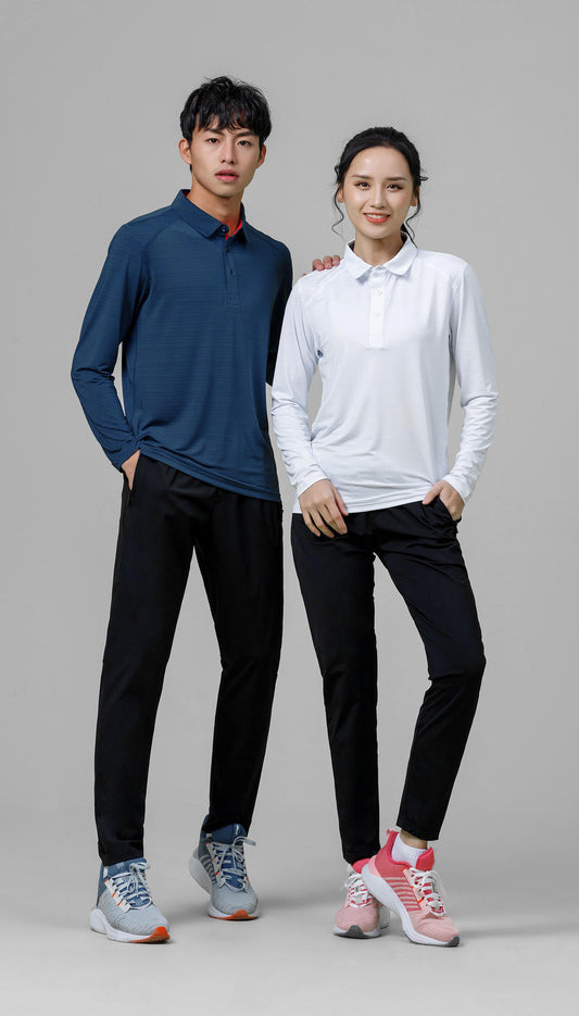 8 Color Quick Drying Colored Strip Crystal Silk Long-sleeved Collar POLO 40 Strands of Fine Fabric Spring and Autumn Collection