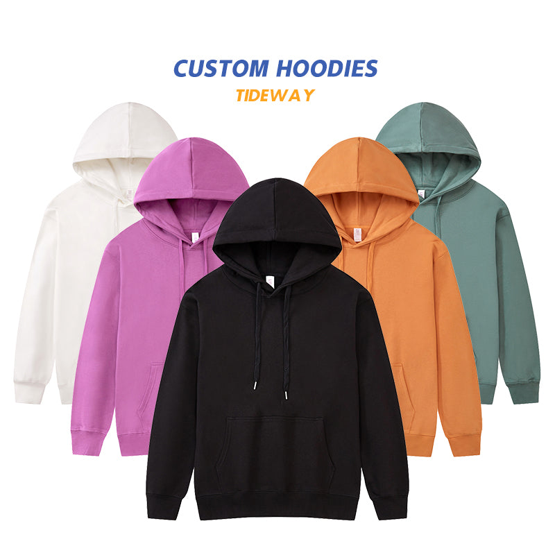 Wholesale 100% Cotton Drop Shoulder Custom logo Pure Color Round Neck Cheap Streetwear Screen Print Men's Hoodies