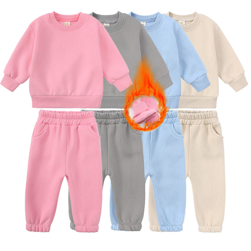 Manufacturer Hoodies Custom Blank Round Neck High Quality Streetwear Pullover Fleece Children's Sweatpants and Hoodie Set