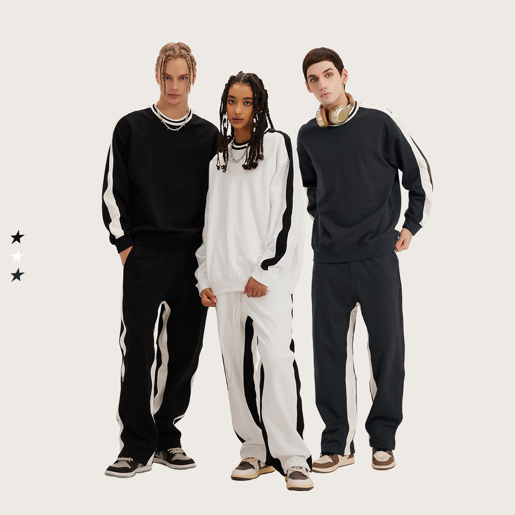 Sweatpants and Hoodie Set Color Clashing Loose Fleece High Quality Blank Pullover Round Neck Custom Puff Print Hoodie