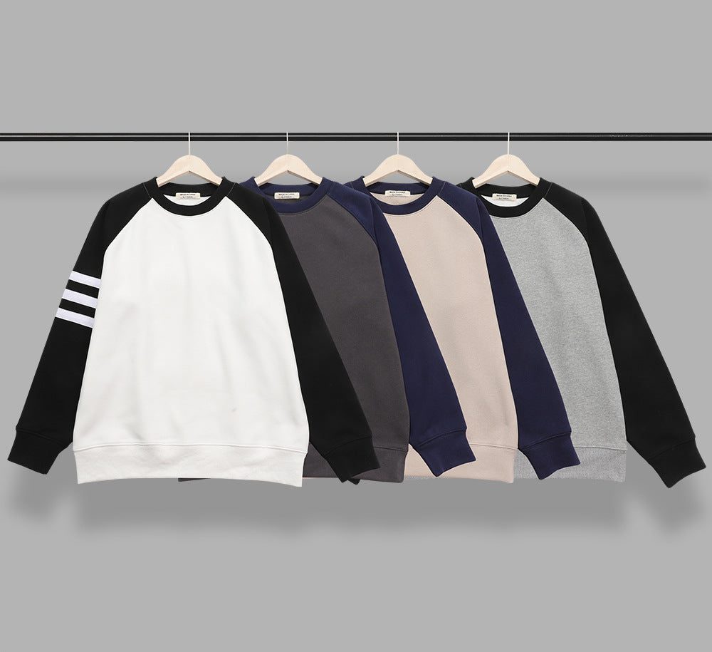 Heavyweight Pullover Polar Fleece Hoodie Loose High Quality Fashion Raglan Sleeve Bottoming Custom Contrasting-color Sweater