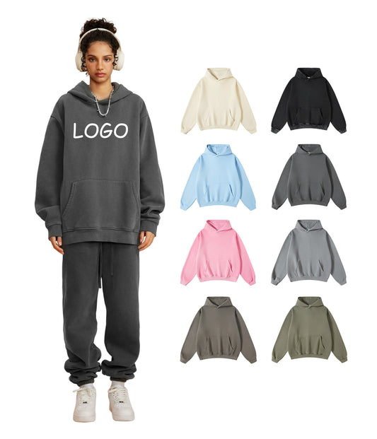 360G Heavyweight Vintage Custom Blank Pullover Washed Fleece High Quality Streetwear Pure Color Streetwear Wholesale Hoodies