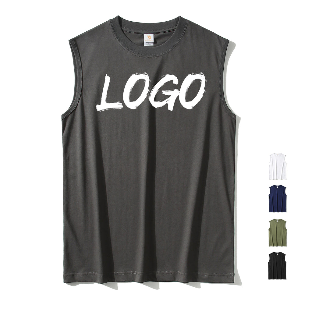 Hot Selling Men's T-shirts Sublimation 220G Heavy Cotton Sleeveless Pure Color Heavyweight Design t Shirt for Men High Quality