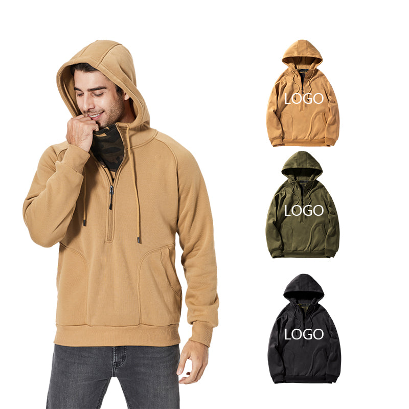Custom Hoodies logo Blank High Quality V-neck 100% Polyester Streetwear Heavy Weight Distressed Embroidery Half Zip Hoodie