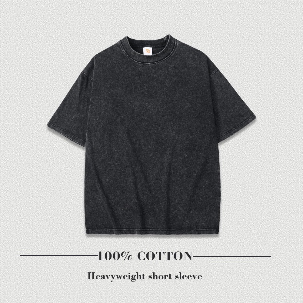 Manufacturers Washed Vintage Wax Printing Streetwear Black Sublimation 100% Cotton Oversized Sublimation Round Neck T-shirt