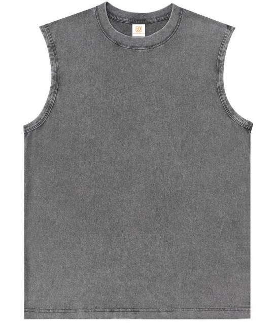 240G Heavyweight Blank 100% Cotton Custom Print Vintage Loose Sleeveless Custom Acid Wash High Quality Black Distressed Tshirt