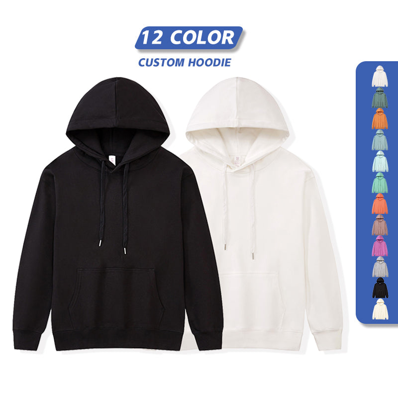 Wholesale 100% Cotton Drop Shoulder Custom logo Pure Color Round Neck Cheap Streetwear Screen Print Men's Hoodies