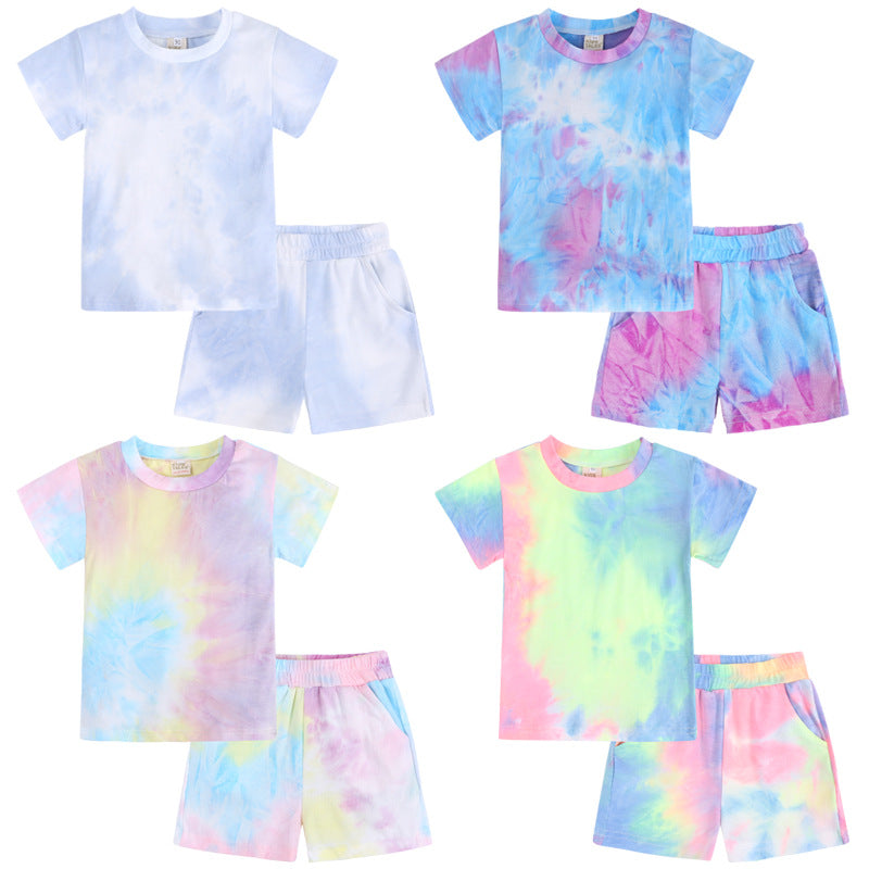 Custom Tshirts logo Multicolored Heavy Cotton Tie-dye Stretch High Quality Unisex Sublimation Children's T-shirt