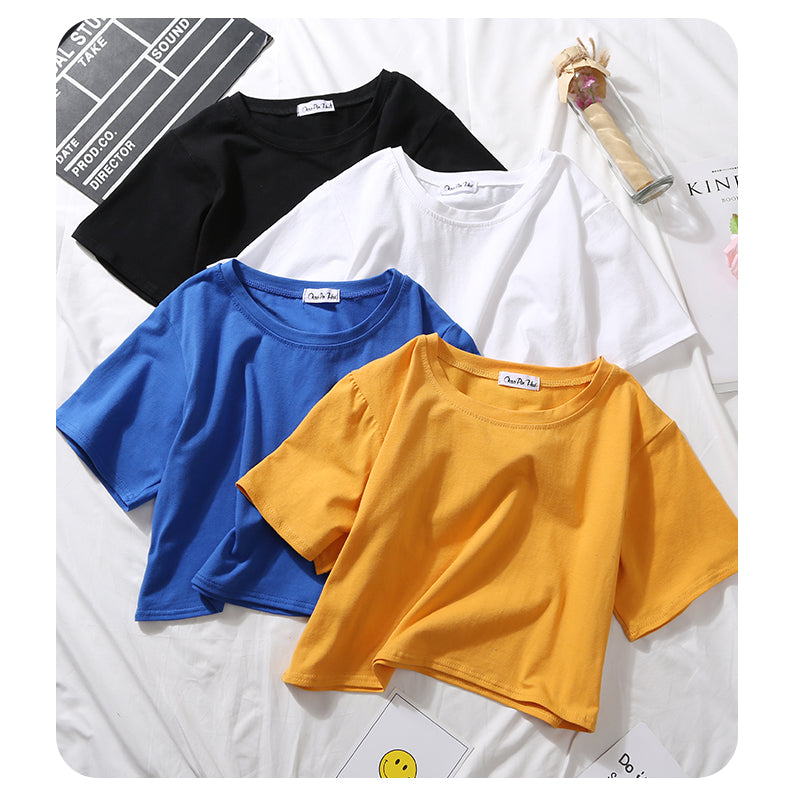 Custom logo Blank High Quality Cropped Streetwear Round Neck Pure Color Screen Print Design Heat Transfers for T-shirts