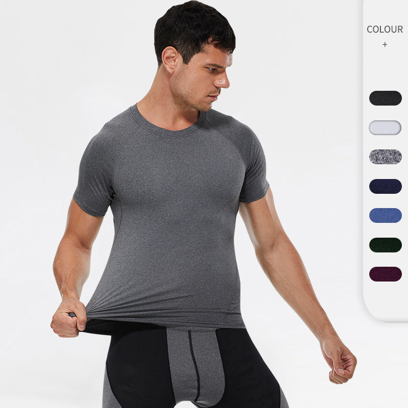 Wholesale Mens Tshirts Sports Quick-drying Short Sleeve High Quality High Elasticity Sweat-wicking Pure Color Custom T-shirt