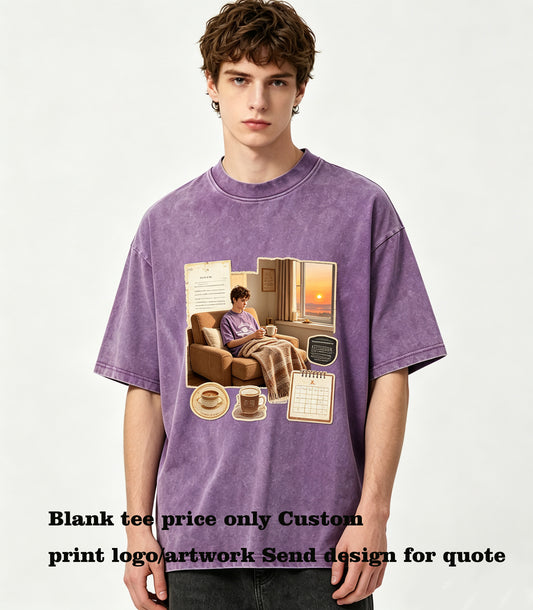 Customized Tshirt Wax Dyeing with Snowflak Pattern for Distressed and Washed Short Sleeved Shirt the Sleeves Are Relatively Long