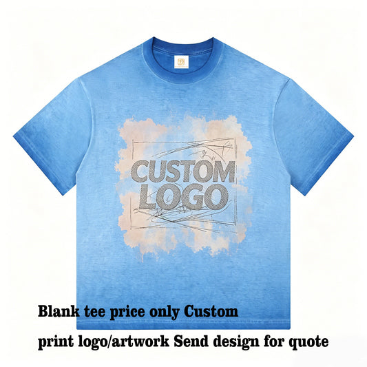 Oem Tshirts Wholesale Washed off Shoulder All Cotton Two Color Gradient Distressed Short Sleeved Shirt Personalized Design