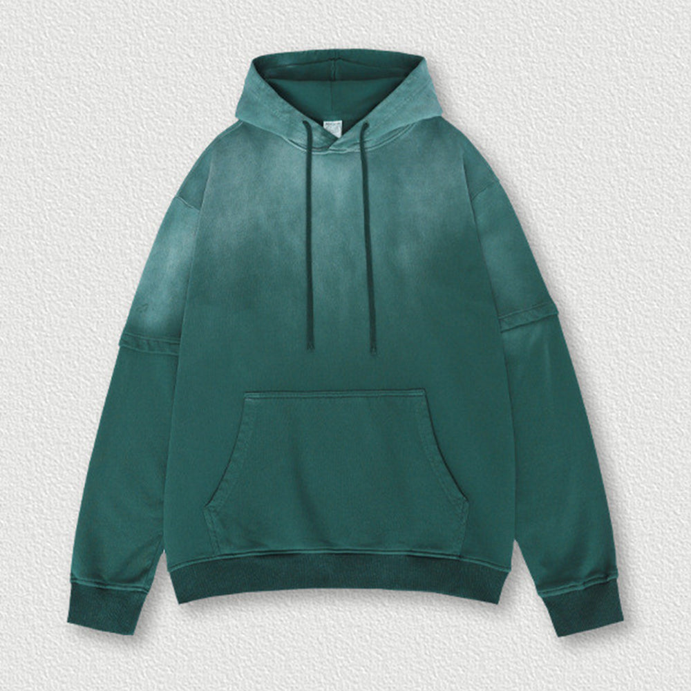 Oversized French Style Loop Water Washed Gradient Faux Two Piece Hooded Sweatshirt Oversized High Quality 100% Cotton Design