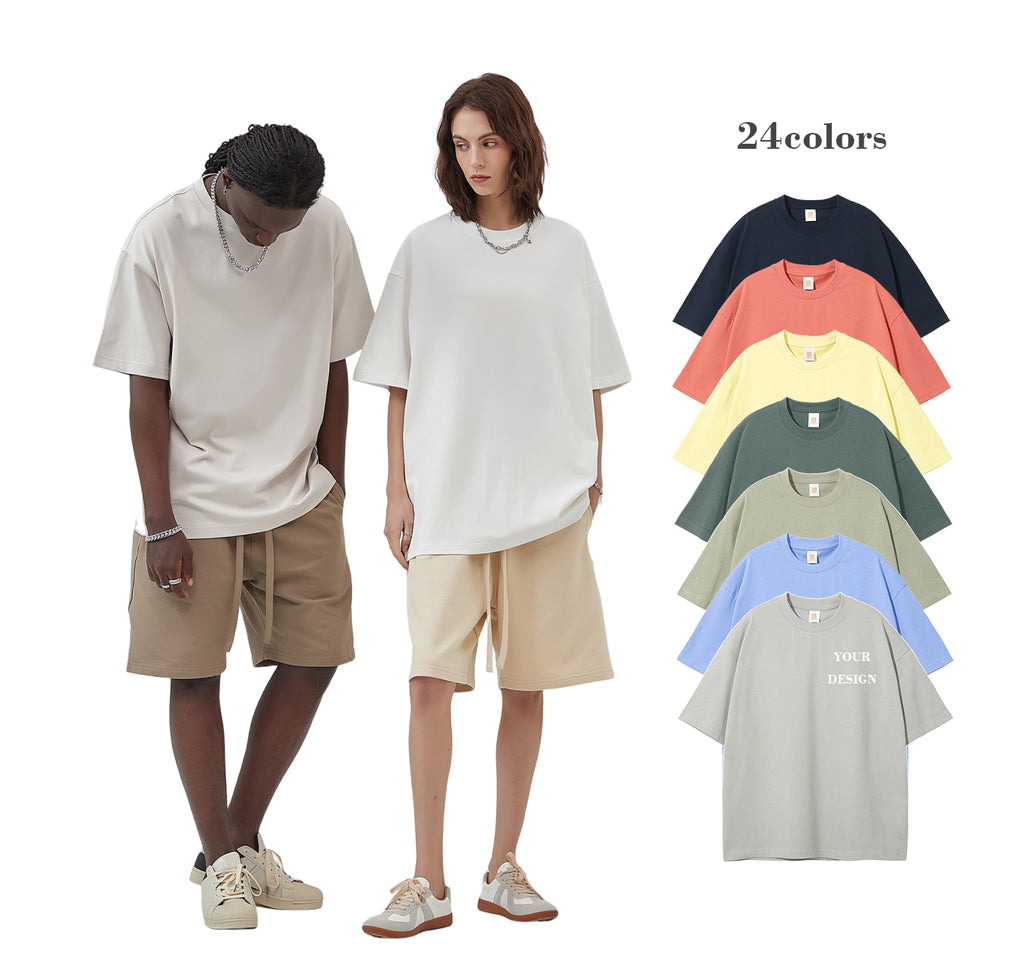 High Quality 100% Cotton Loose Short Pure Color Sublimation Streetwear Puff Print Drop Shoulder Heat Transfers for T-shirts