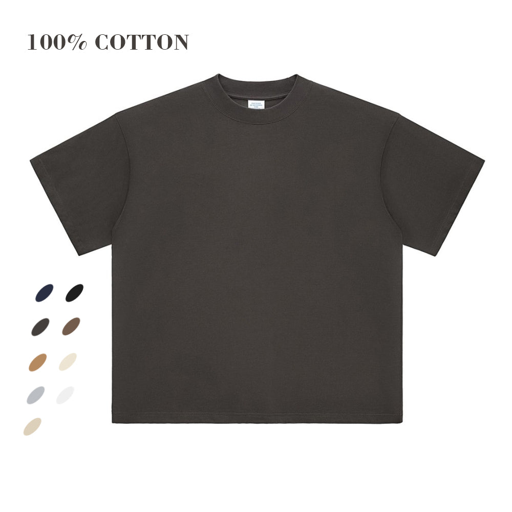 Oversized Drop Shoulder Loose T-shirt 350G Heavyweight 100% Cotton Streetwear Pure Color Custom logo Dtf Transfers for T Shirts
