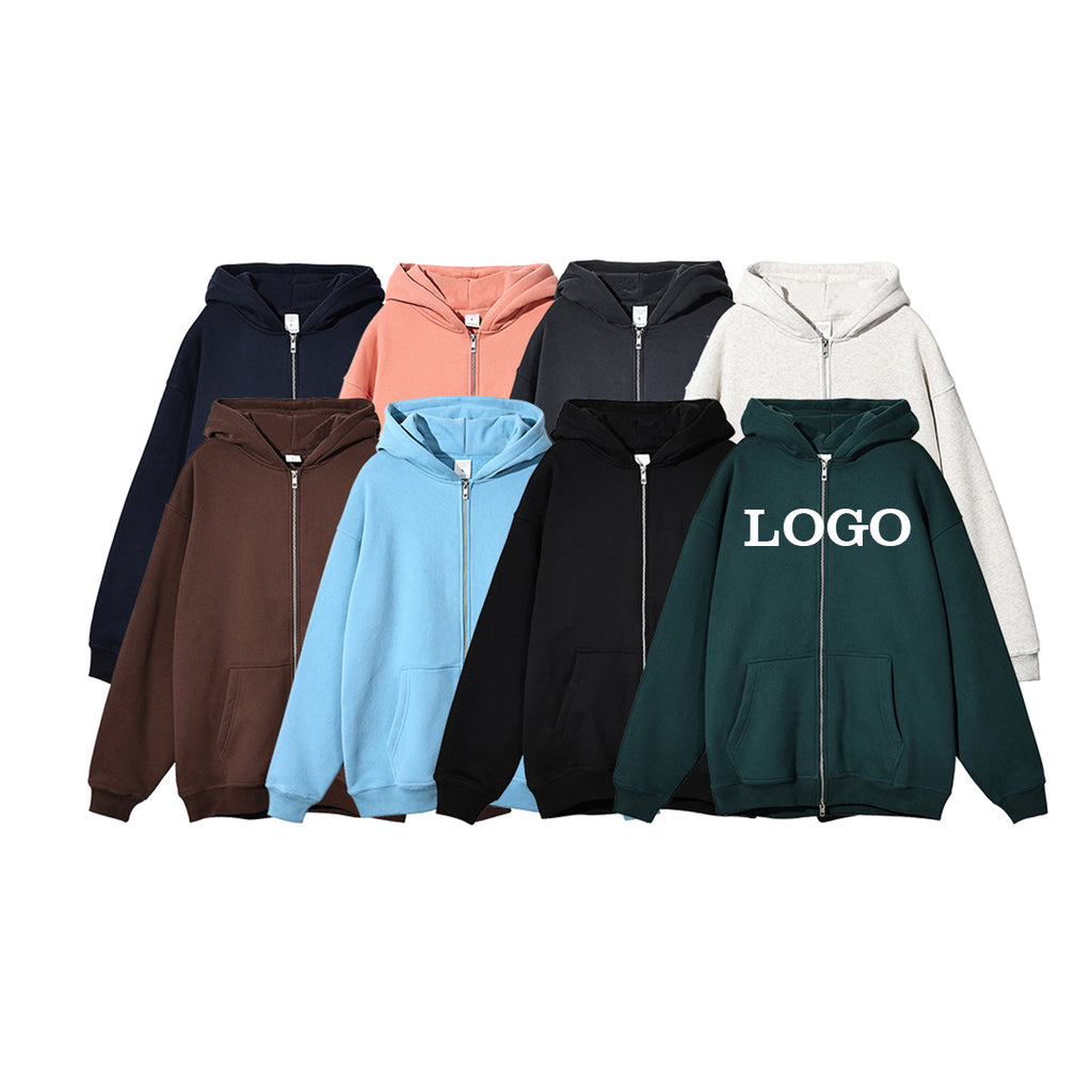 Oversized Hoodie Custom Wireless Blank Double Zipper High Quality Fleece Casual Plain Heavyweight Puff Printingwholesale Hoodies