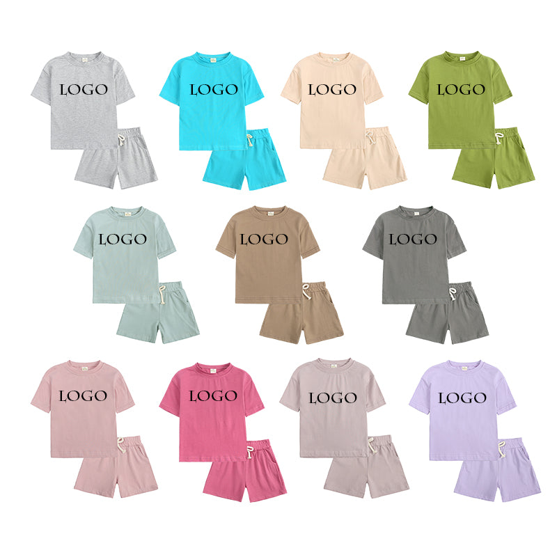 Custom Streetwear Heavy Cotton Sublimation Basic High Quality Blanks Tshirts Wholesale Children's T-shirt and Short Set