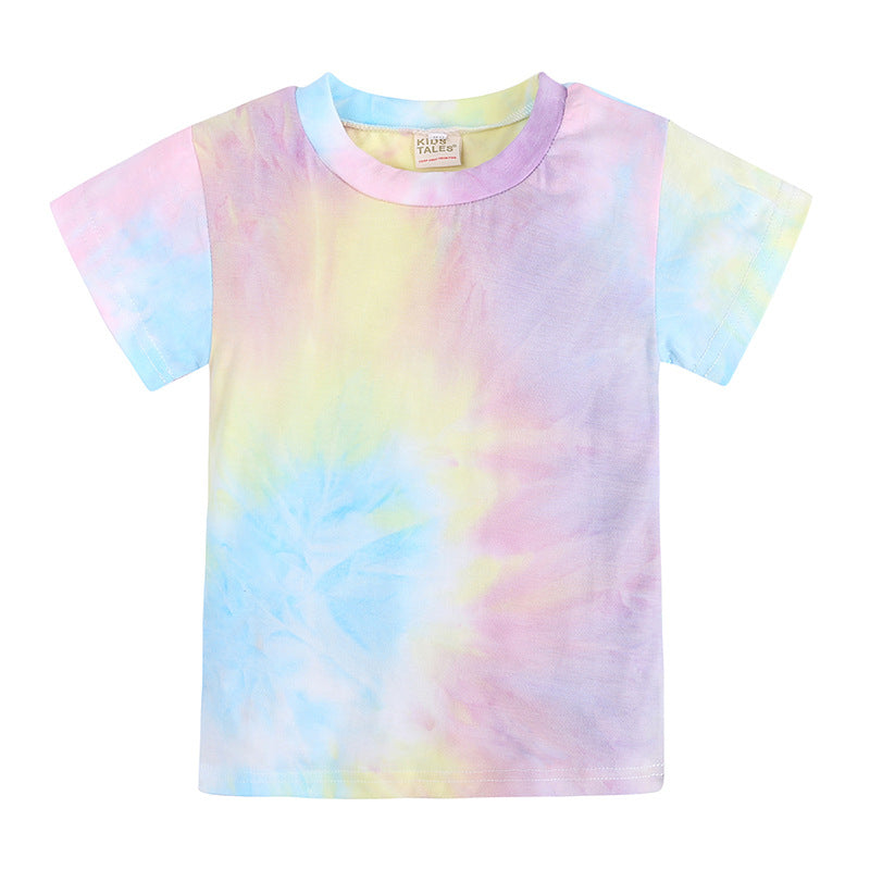 Custom Tshirts logo Multicolored Heavy Cotton Tie-dye Stretch High Quality Unisex Sublimation Children's T-shirt