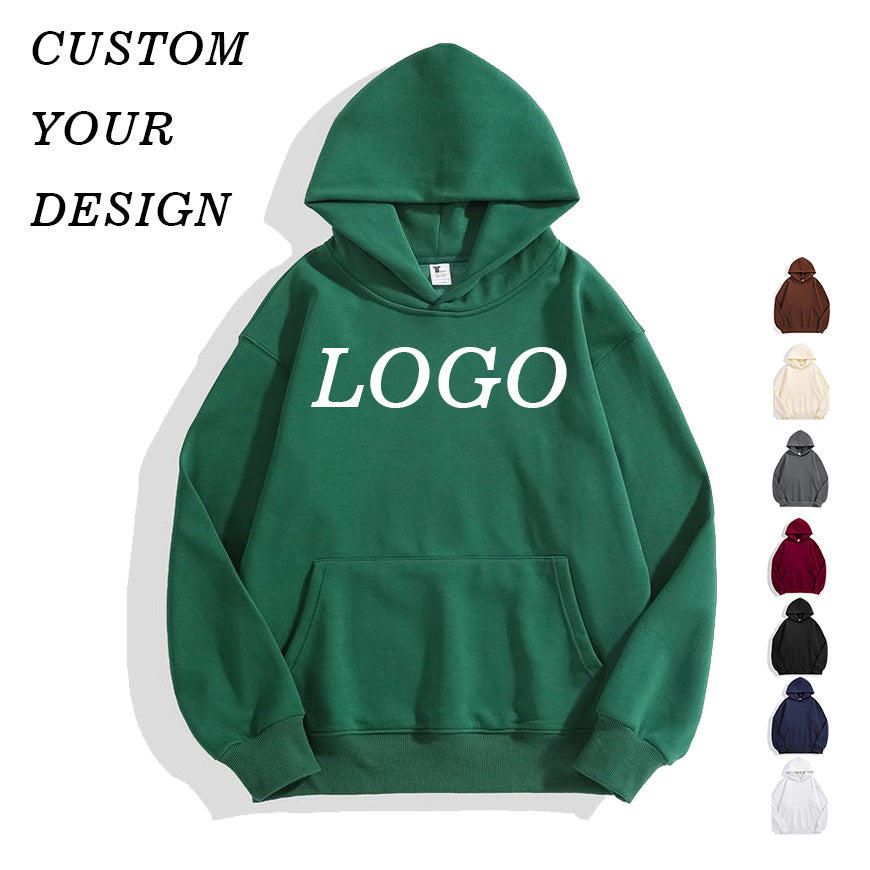 Heavyweight Pure Color Hoodies Custom logo Unisex High Quality Blank Oversized Streetwear Drop Shoulder Puff Printing Hoodie