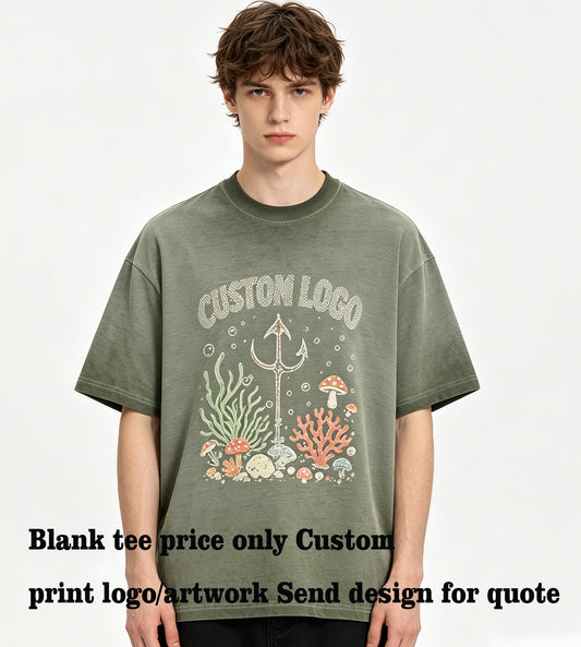 Tshirt Manufacturer 100% Cotton Distressed Short-sleeved Washed Dropped Shoulders All Cotton Two Color Gradient Effect Vintage