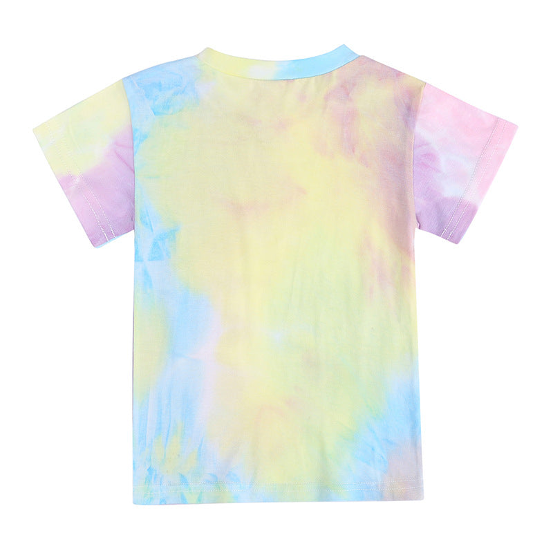 Custom Tshirts logo Multicolored Heavy Cotton Tie-dye Stretch High Quality Unisex Sublimation Children's T-shirt