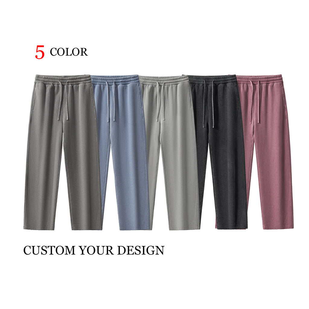 Men's Pants Customized Heavyweight Streetwear New Wash Pure Color Loose Drawstring High Quality Wholesale Sweatpants