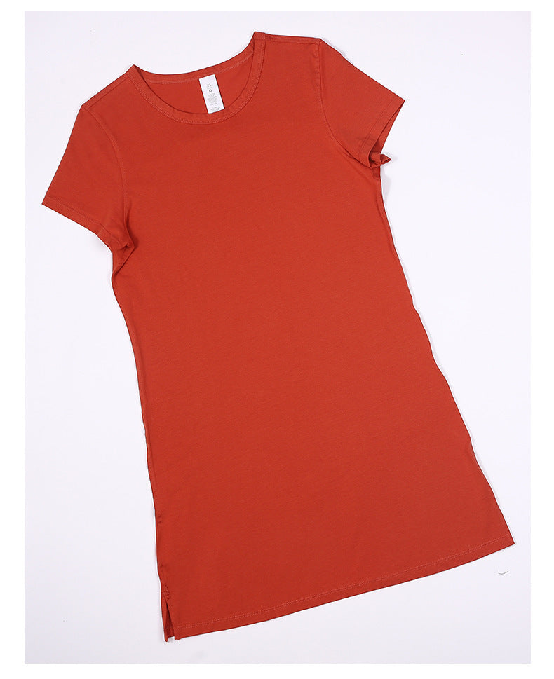 Heavy Cotton High Quality Skinny  Short Sleeve Dress Skin-friendly Pleated Loose Yoga Wear Custom Blank T-Shirts for Women