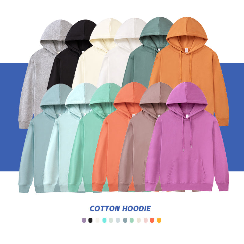 Wholesale 100% Cotton Drop Shoulder Custom logo Pure Color Round Neck Cheap Streetwear Screen Print Men's Hoodies