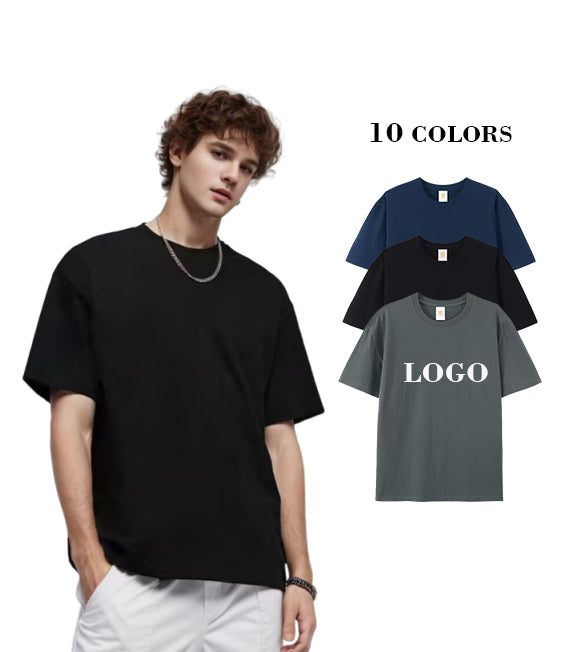 Wholesale Streetwear Heavy Cotton Plus Size Unisex High Quality Short Sleeve Round Neck Pure Color Heavyweight Custom T-shirt