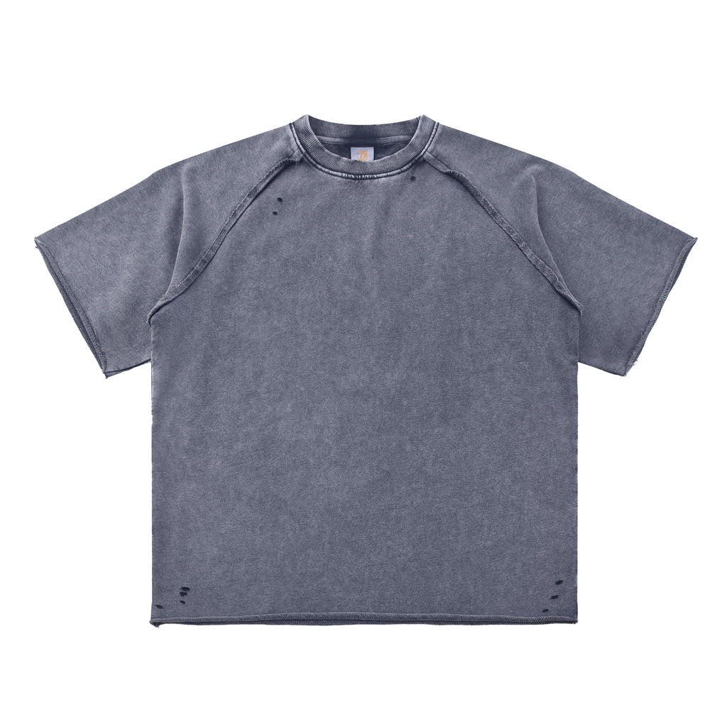 Hot Sell Custom T-shirt Men's Summer New Design High Quality Vintage Ralgan Short Sleeve Heavyweight Broken Patchwork T-shirts