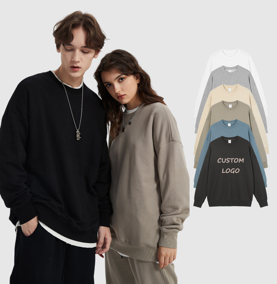 Wholesale Oversized Round Collalr Drop Shoulder Custom Terry 100% Cotton Unisex High Quality Streetwear Pullover Thick Hoodies