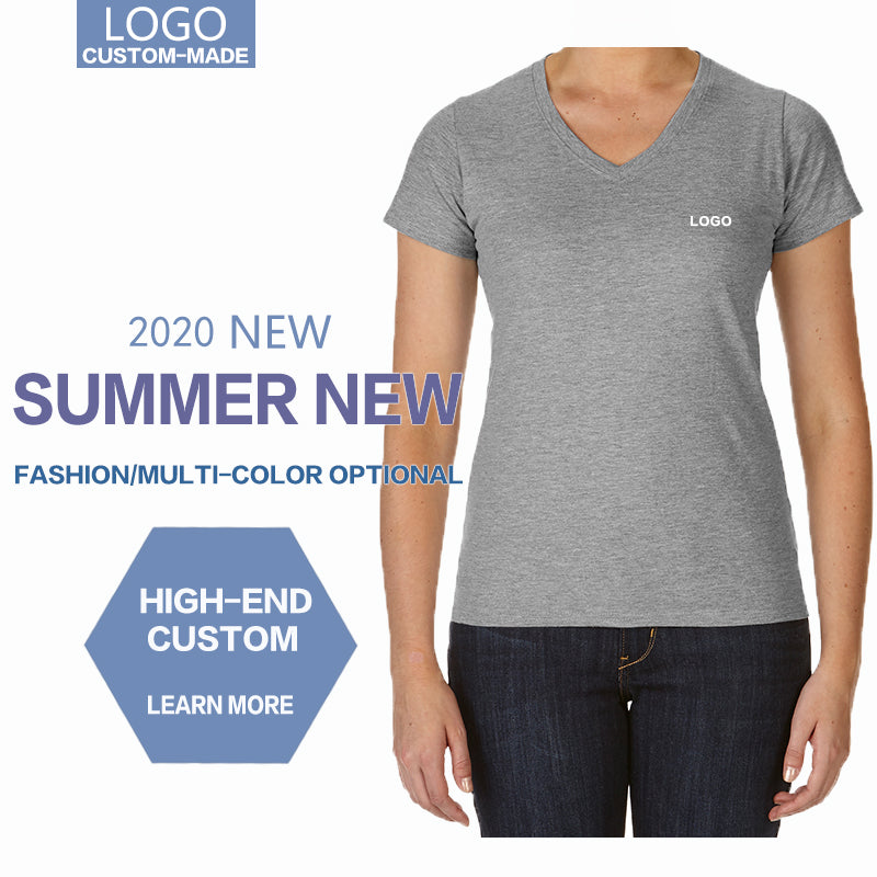 Wholesale Pure Color 100% Cotton V-Neck Distressed Embroidered Sublimation Short Sleeve Custom t Shirts Printing