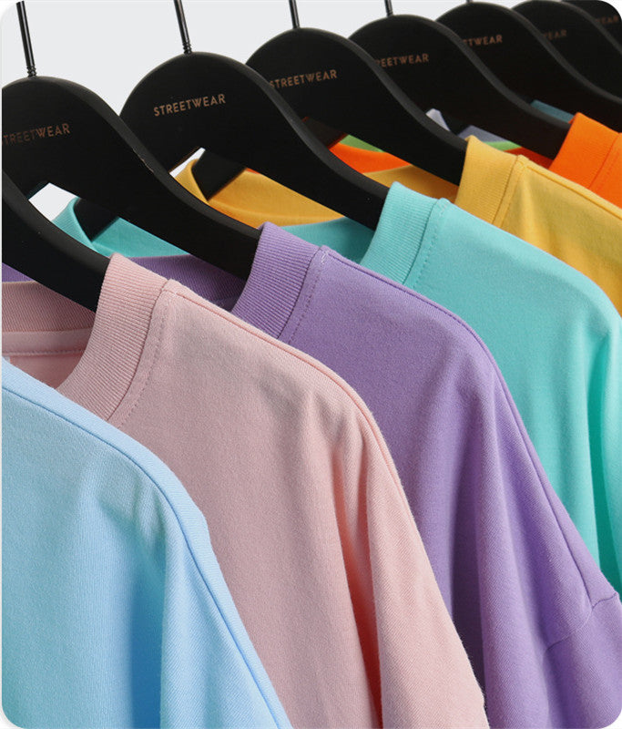 Drop Shoulder Loose High Quality Pure Color Short Sleeve Custom Heavyweight 100%Cotton Streetwear Screen Print Fashion T-shirts