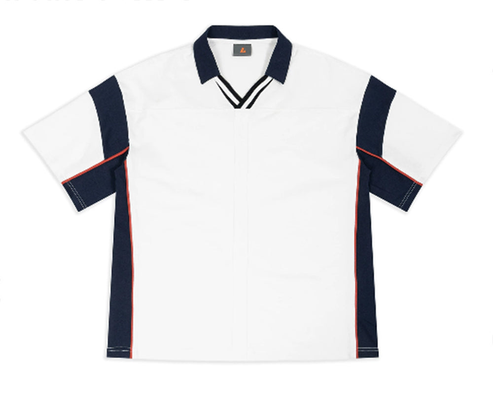 American Style Contrasting Color V Neck Pure Cotton Short Sleeved Men's Placketed Double Pleated Short Sleeved Summer Tshirt