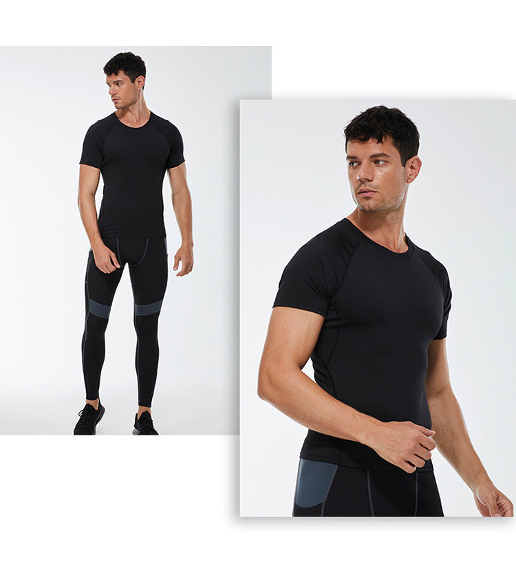 Wholesale Mens Tshirts Sports Quick-drying Short Sleeve High Quality High Elasticity Sweat-wicking Pure Color Custom T-shirt