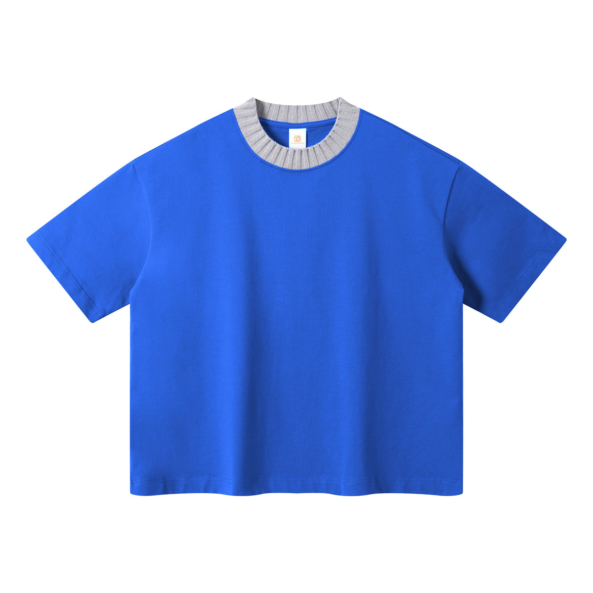 Customized Summer Version 305g Heavyweight 100 Cotton Knitted Patchwork Contrasting Color Collar BOXY Style Pure Cotton T Shirt