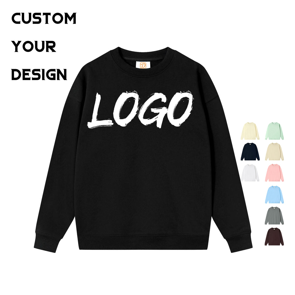 Men's Hoodies & Sweatshirts Custom Puff Printing Streetwear Crewneck High Quality Loose Drop Shoulder Black Plain Hoodies