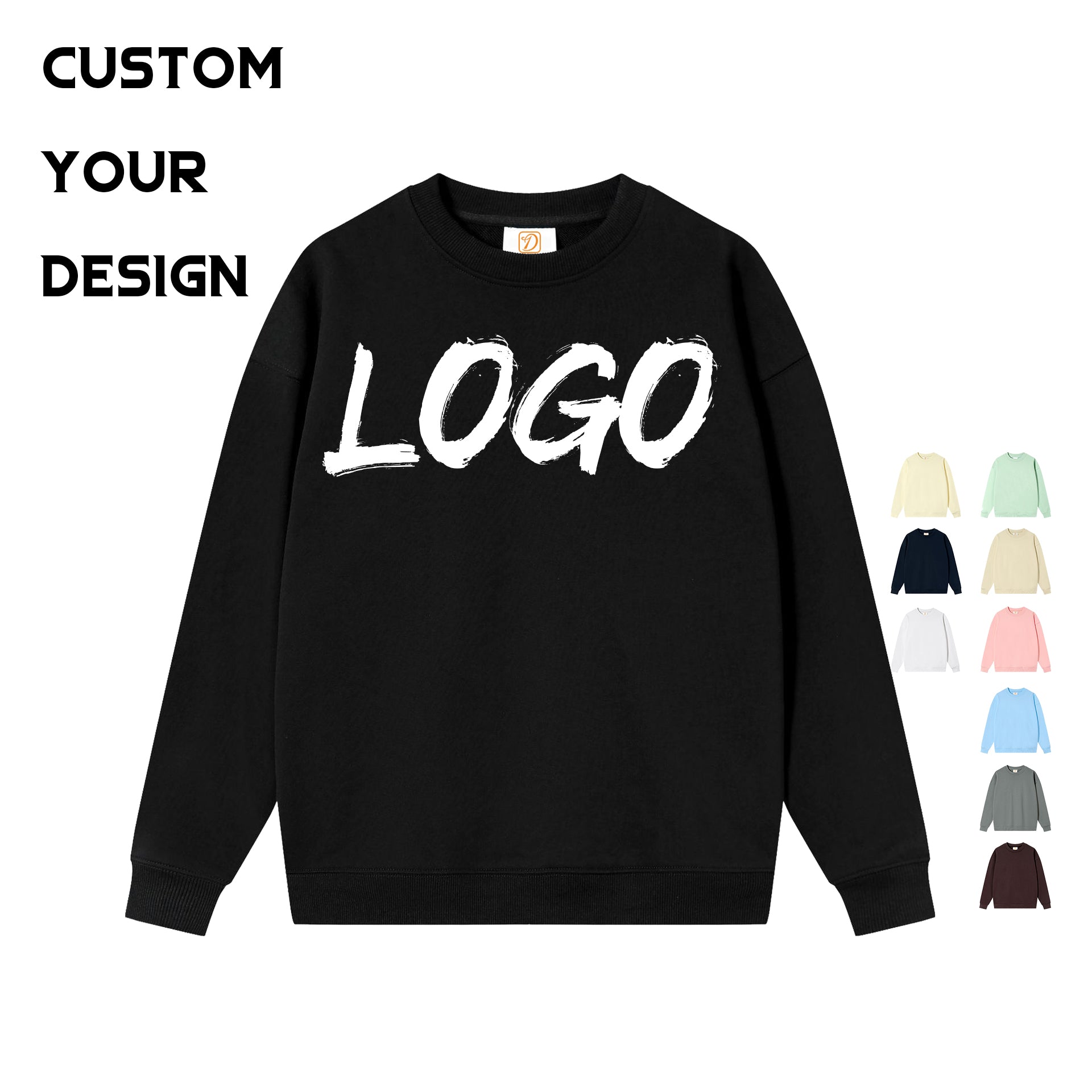 Men's Hoodies & Sweatshirts Custom Puff Printing Streetwear Crewneck High Quality Loose Drop Shoulder Black Plain Hoodies