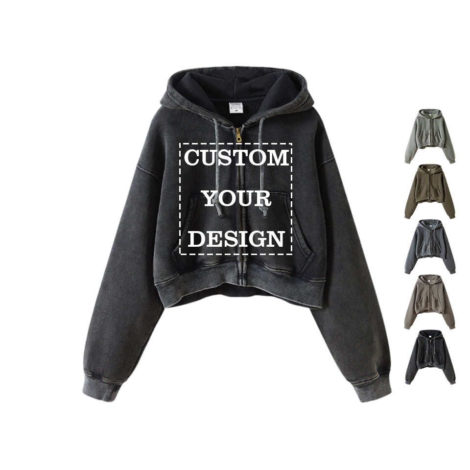 Vintage Custom logo Hoodies Blank Zip up Fleece High Quality Polyester/Cotton Streetwear Washed Plain Streetwear Hoodies