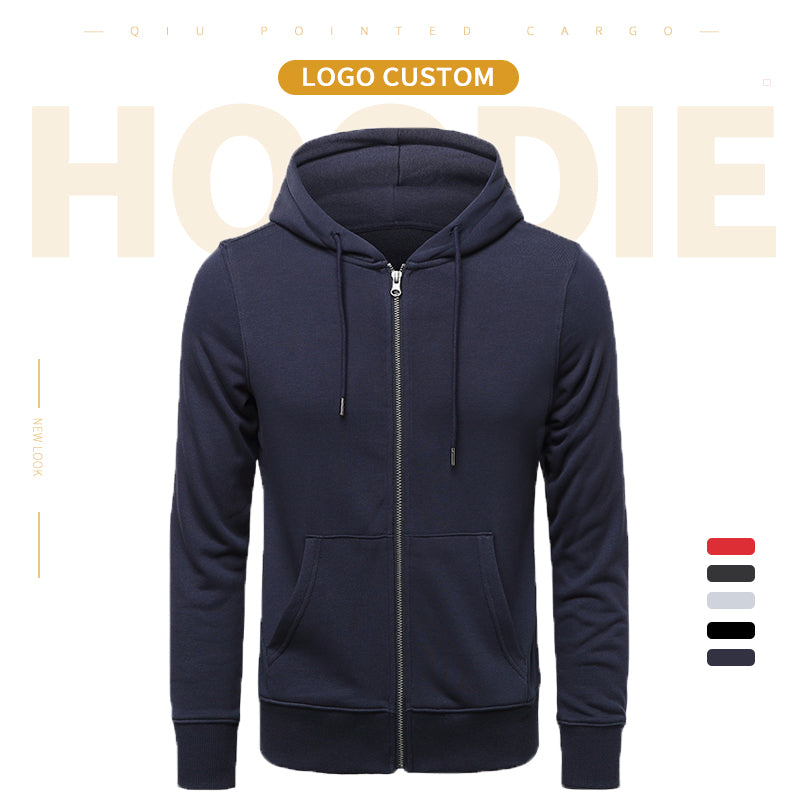 Wholesale Blank Full Zip Pure Color Streetwear Heavyweight High Quality Custom Puff Print Fashion Plus Size Men's Hoodies