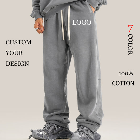 Hot Selling Heavy Cotton Pants Custom New Design Unisex High Quality Loose Acid Wash Streetwear Distressed Fashion Sweatpants