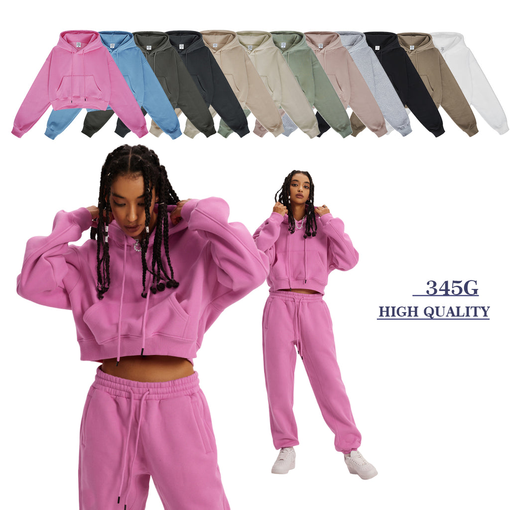 Manufacturer Hoodies High Quality Cropped Short Black Fleece Pullover Custom Puff Print Blank Fashion Hoodie for Women