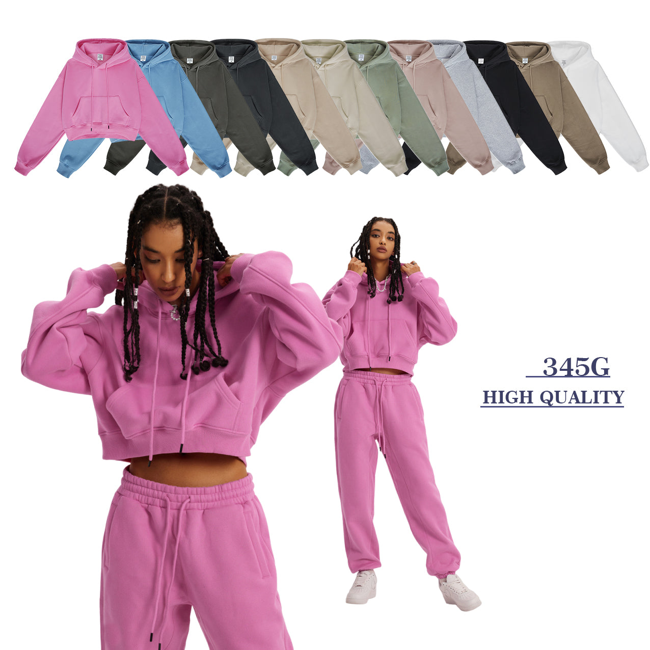 Manufacturer Hoodies High Quality Cropped Short Black Fleece Pullover Custom Puff Print Blank Fashion Hoodie for Women