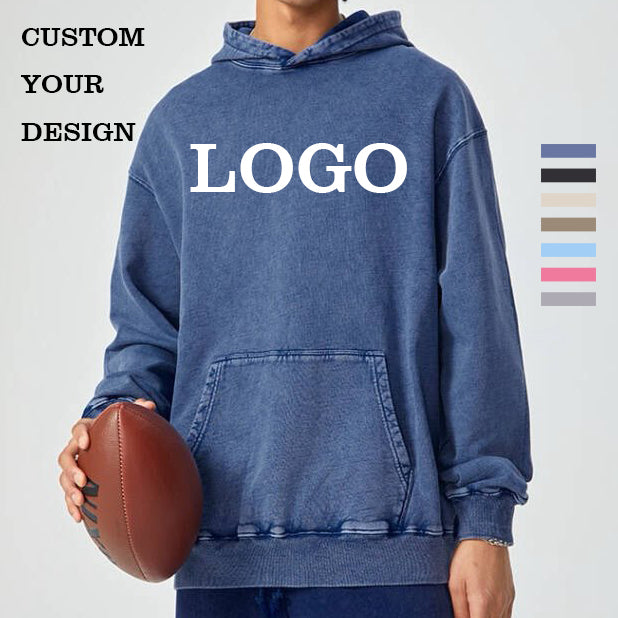 100% Cotton Oversized Hoodie Custom logo Acid Washe High Quality New Design Wax Printing Distressed Hoodies Men Streetwear